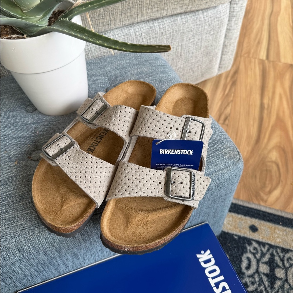 Birkenstock Arizona Sueded Embossed Dotted Stone Coin Ladies 9, narrow